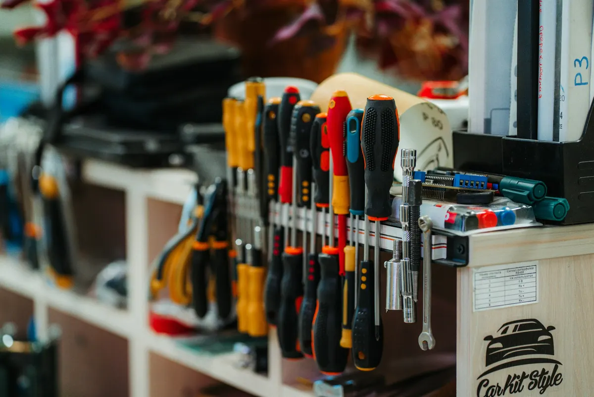Clean workspace with contractor tools arranged for project planning